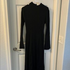 A New Day Elegant Black Ribbed Mock Neck Knit Maxi Dress
